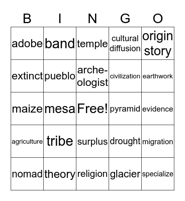America's Story CH 1 Vocab Bingo Card