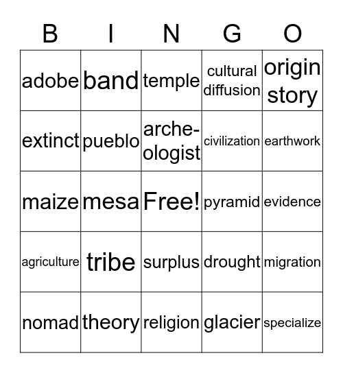 America's Story CH 1 Vocab Bingo Card