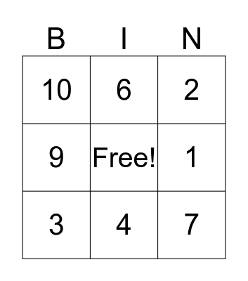 Numeros 1-10 Bingo Card