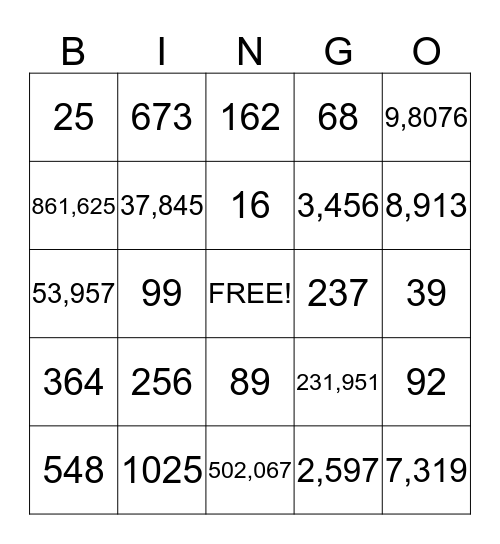 Place Value BINGO!! Bingo Card