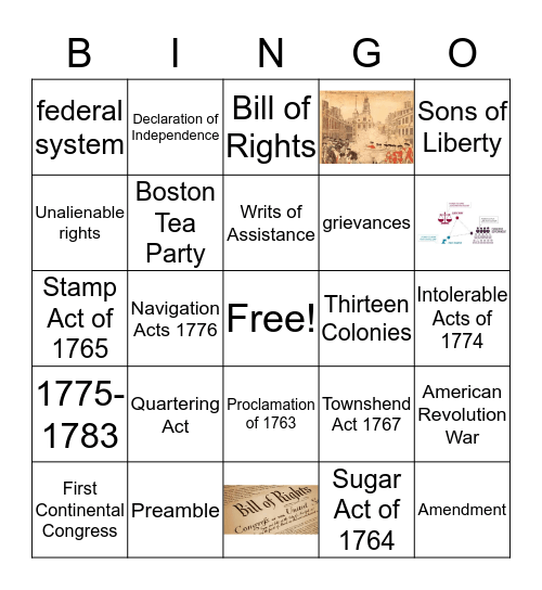 American Revolution Bingo Card