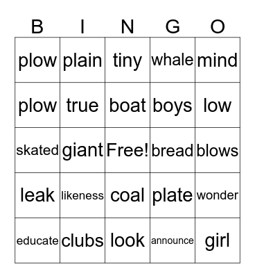 Rhyme Time  Bingo Card