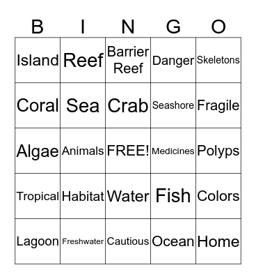 Coral Reefs Bingo Card