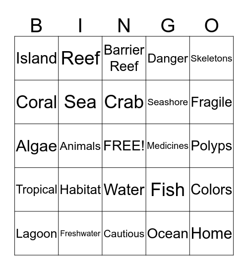 Coral Reefs Bingo Card
