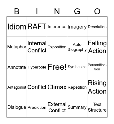 Literary Terms BINGO Card