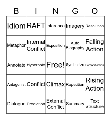 Literary Terms BINGO Card