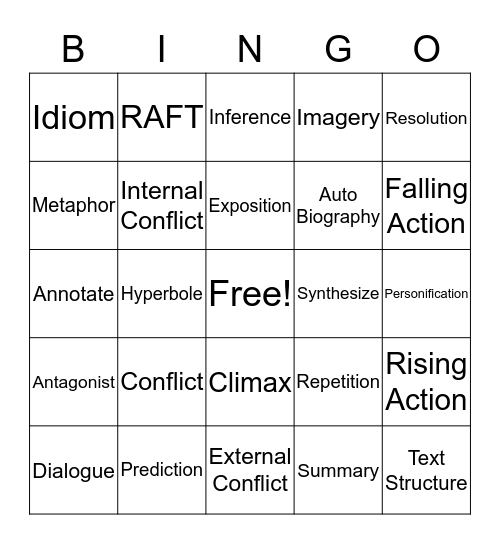 Literary Terms BINGO Card