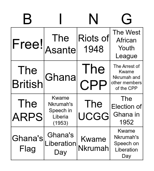 Ghana Bingo Card