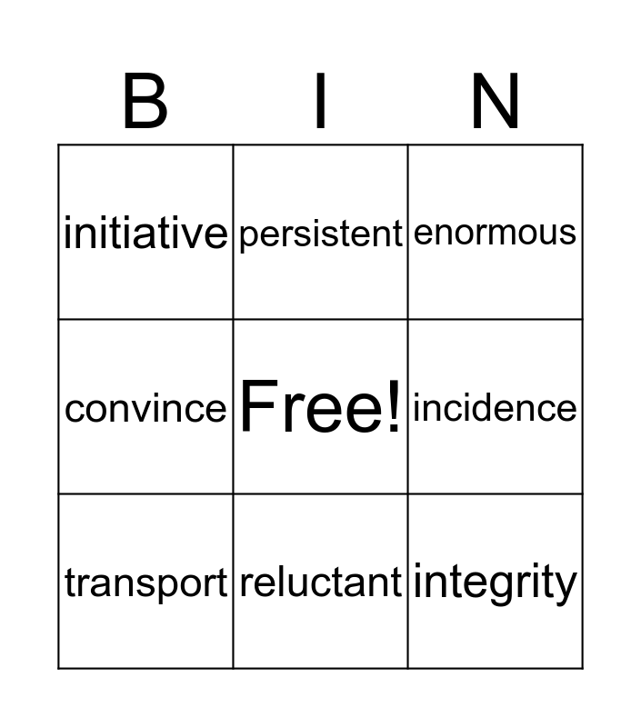 Focus Word Bingo Card