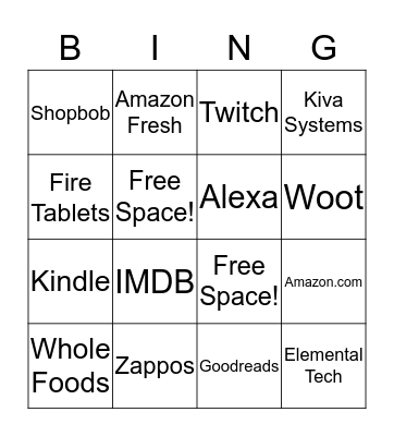 Amazon's Brands Bingo Card