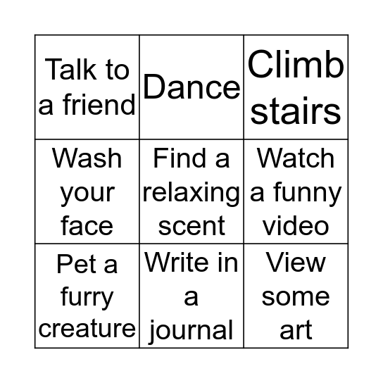 Self-Care Bingo Card