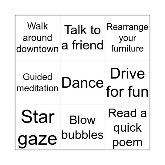 Self-Care Bingo Card