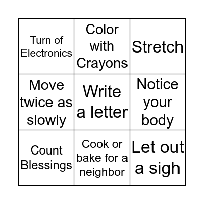 Self-Care Bingo  Bingo Card