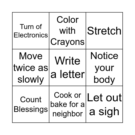 Self-Care Bingo  Bingo Card