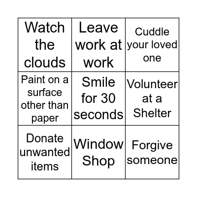 Self-Care Bingo Card