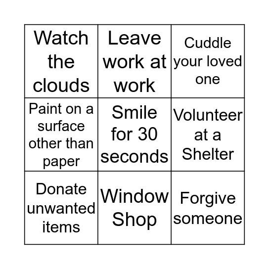 Self-Care Bingo Card