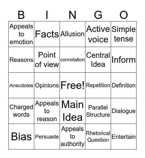 Non Fiction Bingo Card