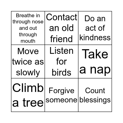 Self-Care Bingo Card