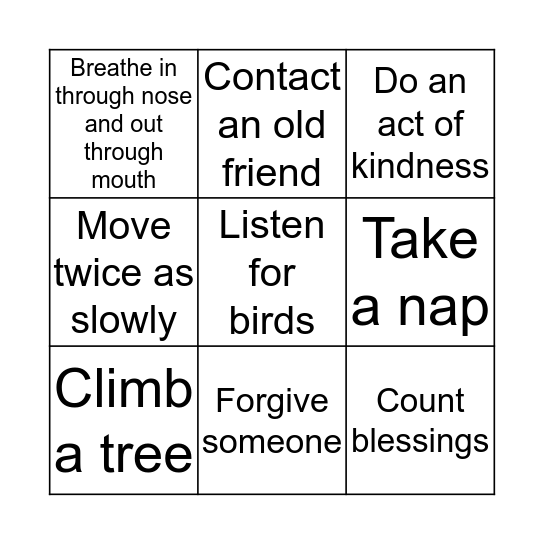 Self-Care Bingo Card