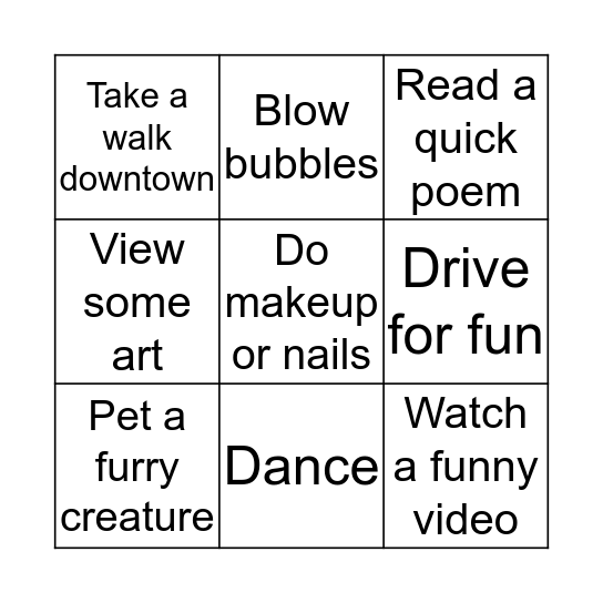 Self-Care Bingo Card