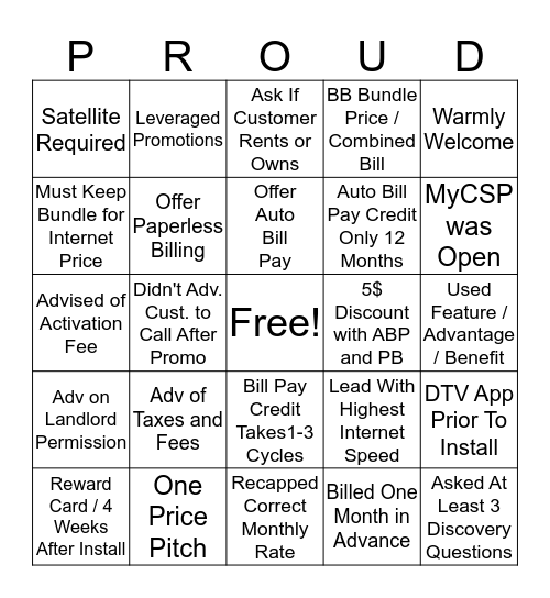 Be Proud Bingo Card