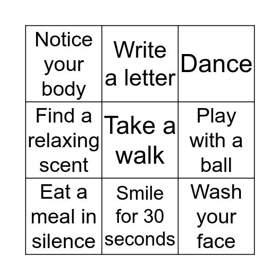 Self-Care Bingo Card