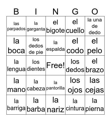 spanish Bingo Card