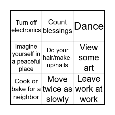 Self-Care Bingo Card