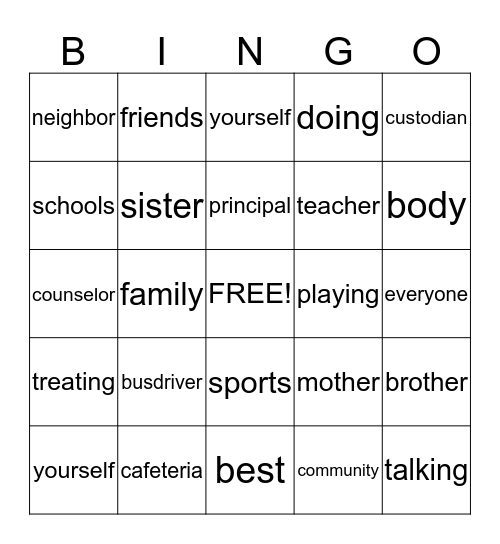 RESPECT Bingo Card