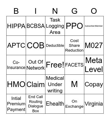 HEALTH INSURANCE BCBS Bingo Card
