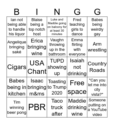 YCT Party Bingo Card