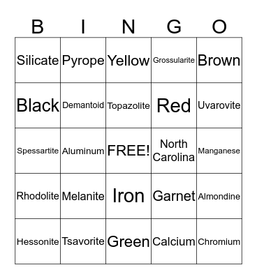 Garnet Bingo Card