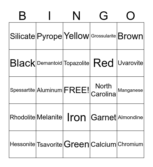 Garnet Bingo Card