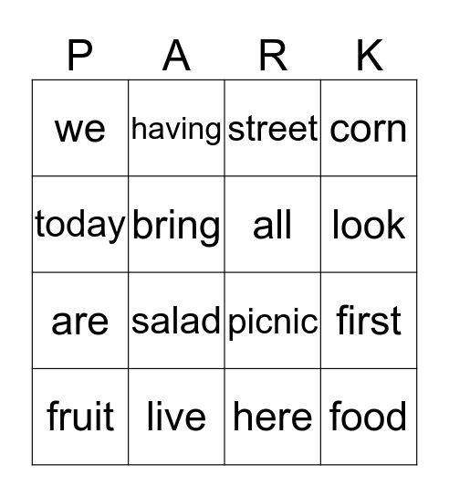 A Picnic with Kit Bingo Card