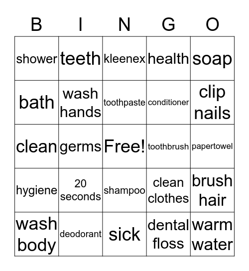 Hygiene Bingo Card