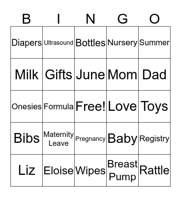 Baby Bingo! Bingo Card