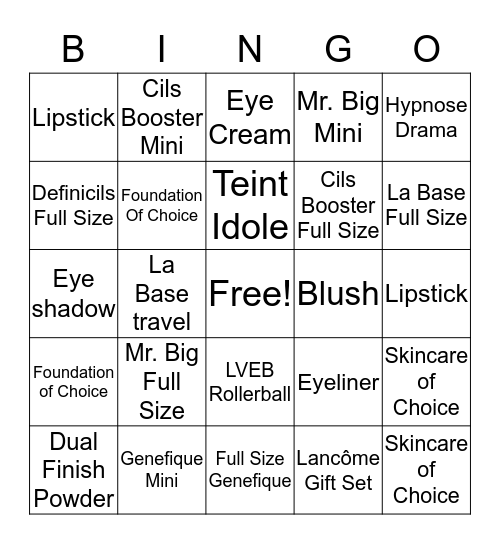 Lancome Bingo Card