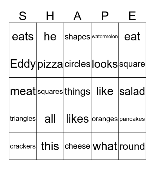 Pancakes, Crackers, and Pizza Bingo Card