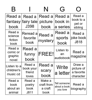 Children's Library Bingo Card