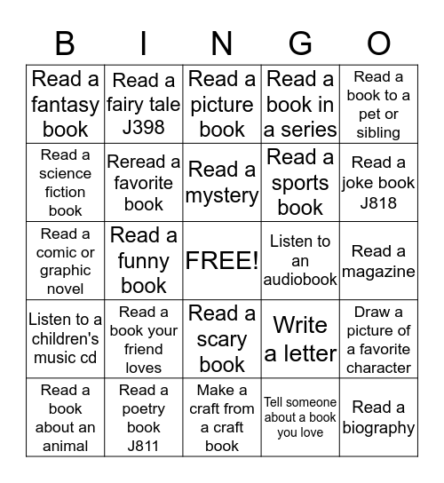 Children's Library Bingo Card