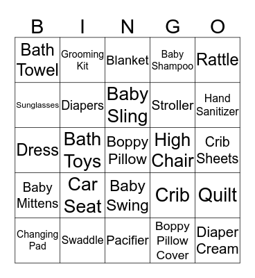 Baby Gift Bingo Card
