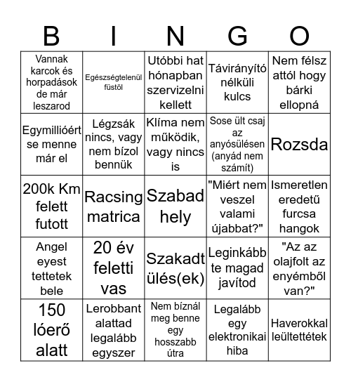 Shitbox Bingo Card