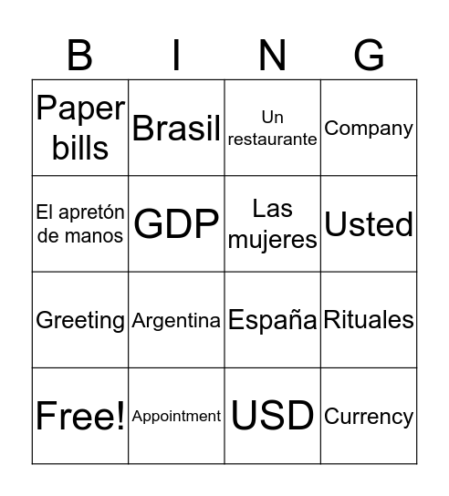 Negocios Bingo Card