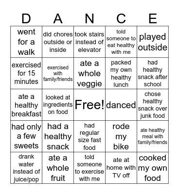 Healthy Weight Human Bingo! Bingo Card