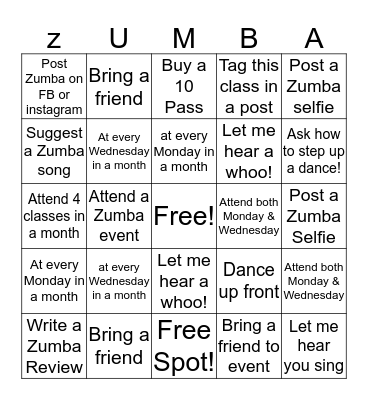 Dawn's Zumba BINGO Card