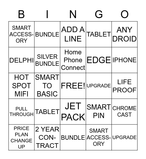 VERIZON'S BINGO  Bingo Card