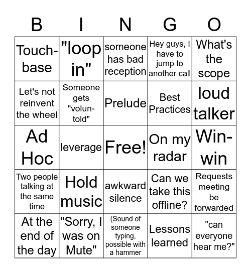 Webex Lingo Bingo Card