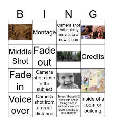 Movie Script Vocabuary Bingo Card