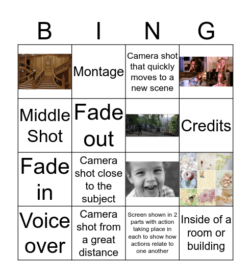 Movie Script Vocabuary Bingo Card