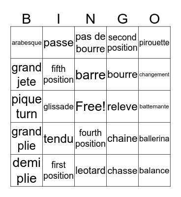 Ballet Bingo Card